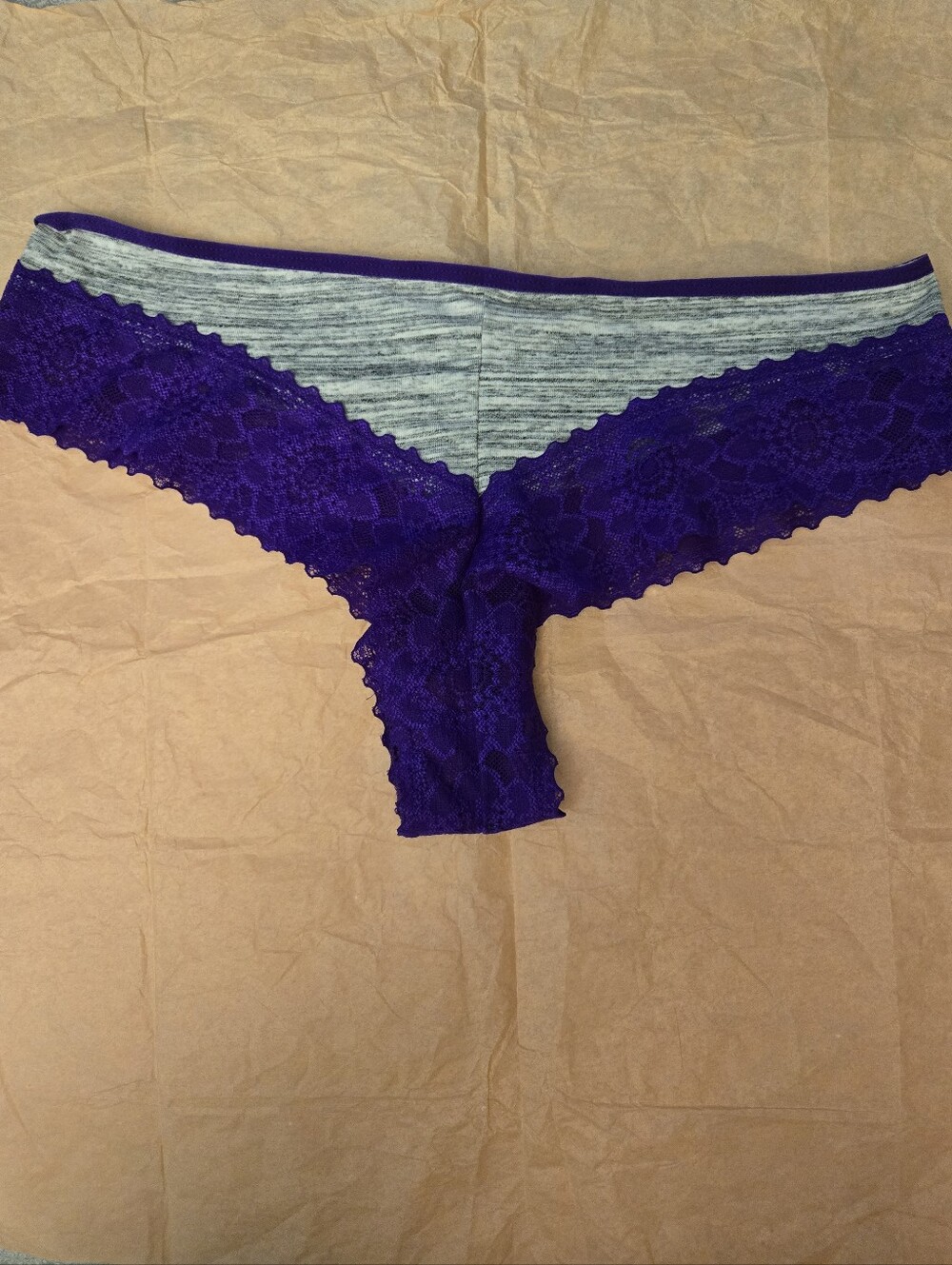 Victoria Secrets Purple Lace Heather Gray Extra Low Rise Mini Bikini Size Large
